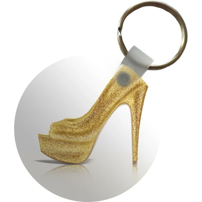 Afbeelding van Sleutelhanger een illustratie van glinsterende gouden hak Plastic Rond Uitdeelcadeautjes