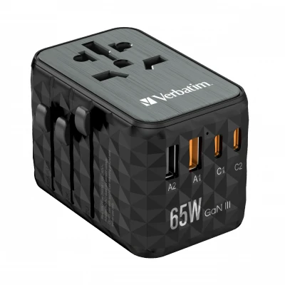 Afbeelding van Verbatim Ladeadapter, Universal Travel, UTA 05, GaN III, 65W 1x USB A, A QC, 2x C PD, 100 250V, Retail