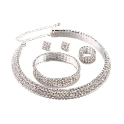 Afbeelding van Danshinbow Strass Ketting Armband Ring en Oorbel Set Kristallen Party Bruiloft Sieraden Sets voor Vrouwen Meisjes, Metaal