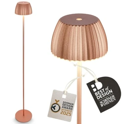 Afbeelding van Briloner LED vloerlamp Brilo unplugged Riffle, koperkleurig