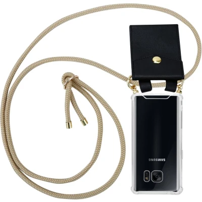 Afbeelding van Cadorabo Hoesje geschikt voor Samsung Galaxy S7 in GLANZEND BRUIN Silicone Mobiele telefoon ketting beschermhoes met gouden ringen, koordriem en afneembare etui