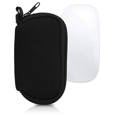 Afbeelding van kwmobile computermuis hoes geschikt voor Apple Magic Mouse 1 / 2 hoesje Muis beschermhoes met rits case van neopreen in zwart