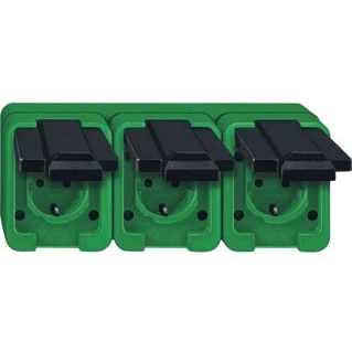 Afbeelding van Schneider electric merten agrar wandcontactdoos 3 voudig horizontaal opbouw groen ip44 229377