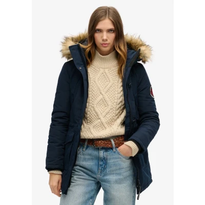 Afbeelding van Superdry Vrouwen Everest Parka met Capuchon van Imitatiebont Blauw Grootte: 34
