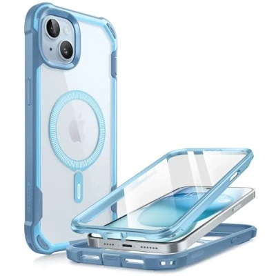 Afbeelding van i Blason Case voor iPhone 15/14 /13 6,1&#039;&#039; Compatibel met Magsafe [Ares Mag] Ingebouwde Schermbeschermer, Transparante Achterkant, Schokbestendige Airbagbumper (Blauw)