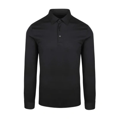 Afbeelding van Desoto Poloshirt lange mouw zwart, Effen