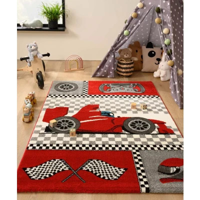 Afbeelding van Vloerkleed Kinderkamer Racing Adventures Rood 80x150 Cm