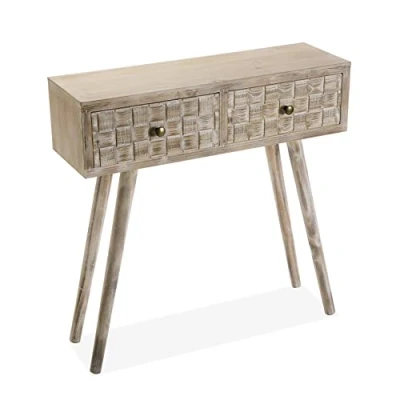 Afbeelding van Versa Anish Smalle hal of vestibule Entree meubilair, Console Tafel, met 2 lades, Afmetingen (H x B H) 81,5 25 80 cm, Hout, Kleur Bruin en grijs