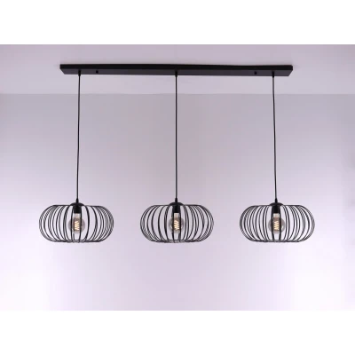 Afbeelding van Hanglamp zwart met 3 zwarte opengewerkte hangers