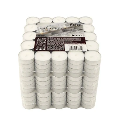 Afbeelding van Hofer theelichtjes zonder geur, set van 300 stuks, in metalen hulzen, brandduur tot 4 uur, diameter 38 mm, kleur wit, druppelvrije waskaarsen, gemaakt Oostenrijk