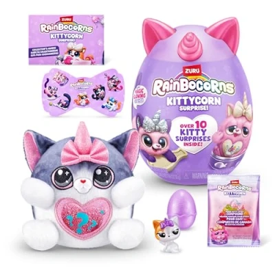 Afbeelding van Rainbocorns Kittycorn Surprise Series 7, Amerikaanse kortharige kat, verzamelbare pluche, 10 verrassingen om uit te pakken, Kitten Cat Unboxing pluche speelgoed meisjes cadeau idee, stickers, leeftijd