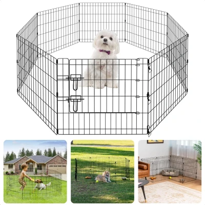 Afbeelding van Cheqo Hondenren Puppyren Opvouwbaar Zwart Metaal Met Deur Ren Ook voor Konijnen en Cavia Ideaal Kleine Honden
