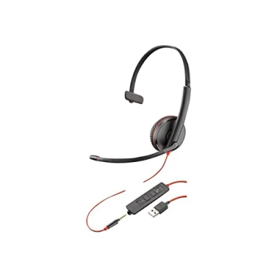 Afbeelding van Poly Blackwire C3215 (Bedraad, USB A), Kantoorheadset, Zwart, Rood