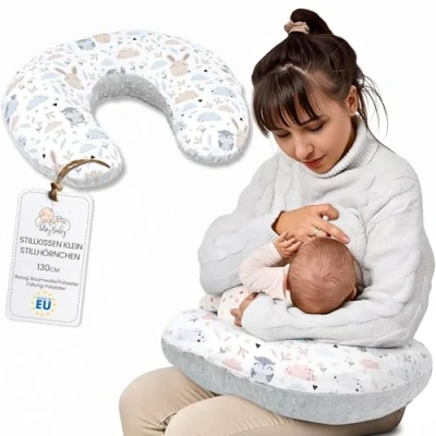 Afbeelding van klein voedingskussen Minky Basic 130 cm Compact borstvoedingskussen Nursing Breastfeeding Pillow voor onderweg Slaap Uilen Grijs B