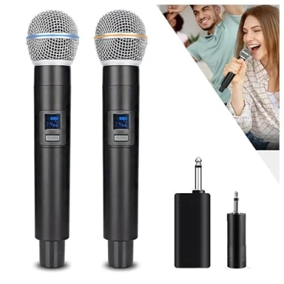 Afbeelding van HUACAM 2,4 G functie, dubbele microfoon voor karaoke, draadloze dynamische met oplaadbare luidspreker, plug and play, geschikt spraak, bruiloft, kerk, PA systeem (W58 g)