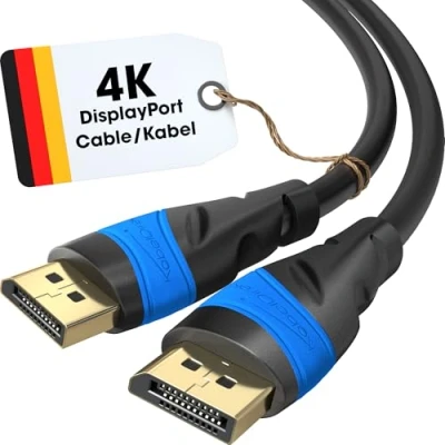 Afbeelding van KabelDirekt 4K / 60Hz DisplayPort kabel 10 m immuun voor storing dankzij meervoudige afscherming (DP gaming PC&#039;s/laptops en hoge resolutie monitoren, vloeiend 60Hz, zwart)