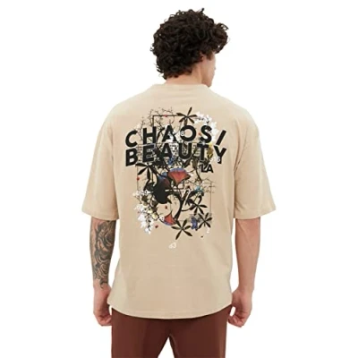Afbeelding van Trendyol Tshirt print, Heren, Maat: Small, Beige