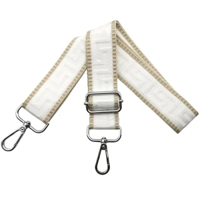 Afbeelding van Schouderriem voor tas, tasriemen om te wisselen, verstelbare tasriem, breedte: 3,8 cm, met zilveren karabijnhaak, tasband, schouderriem, draagriem dameshandtassen, kaki/wit, K41