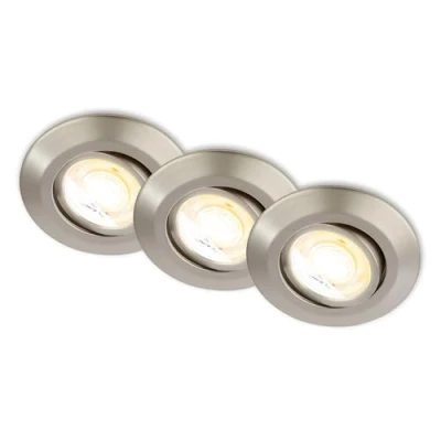 Afbeelding van BRILONER Set van 3 LED inbouwspots 230V behuizing 50% gerecycled, draaibaar, Ra90, kleurtemperatuur verandering, spot, vlak, plafondspots, inbouwspots, 68mm, 90x24mm (DxH), mat nikkel