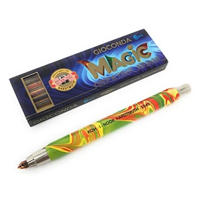 Afbeelding van Koh I Noor 5340M metalen potlood, vulpotlood met puntenslijper, stiftdikte 5,6 mm, Magic (kleurrijk) regenboogpen 6 multicolor vullingen