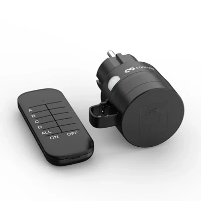 Afbeelding van conecto Draadloze stopcontacten met afstandsbediening voor buiten, 2300 watt, 230 V, 1 x stopcontact afstandsbediening, buitenset, IP44, energiebesparend, bereik 30 m, zwart