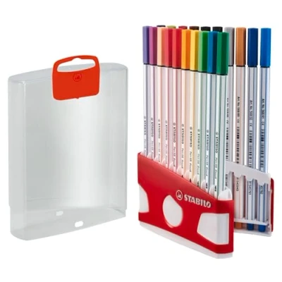 Afbeelding van STABILO Pen 68 brush, ColorParade, rood grijze doos, 20 stuks in geass