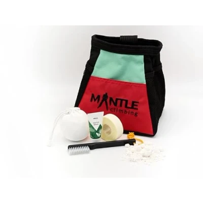 Afbeelding van MANTLE climbing equipment Boulderbagset Atletico mint/rood met krijtbal, tape, handcrème &amp; boulderbrush