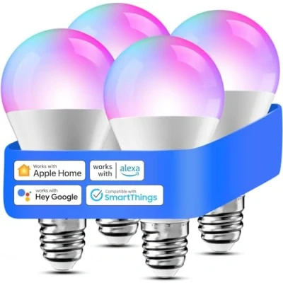 Afbeelding van meross Smart Wi Fi Light Bulb voor HomeKit Wifi Lamp LED Meerkleurige Dimbare Lichtbol RGBWW Compatibel met Siri, Alexa, Google Home en SmartThings, E27 Warm Wit, 4st.