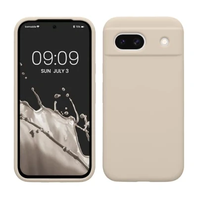 Afbeelding van kwmobile telefoonhoesje geschikt voor Google Pixel 8a Hoesje met siliconen coating Smartphone case in mat crème
