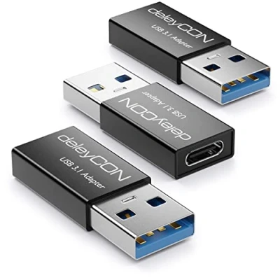 Afbeelding van deleyCON USB C naar Adapter [3 Stuks] Bus A Stekker 3.1 5Gbit/s voor PC Computer Laptop Notebook Aluminium Zwart