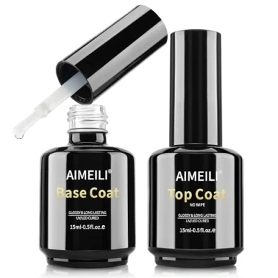 Afbeelding van AIMEILI Base And Top Coat Gel Nagellak UV Led Super Glossy Gellak No Wipe Set 2 X 15ML