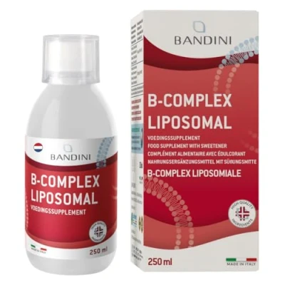 Afbeelding van Bandini® Vloeibaar Liposomaal Vitamine B Complex 250 ml Hoge dosis Groep vitaminecomplex B1, B2, B3, B5, B6, B7, B9, B12 100% Veganistisch Supplement Gemaakt in Italië