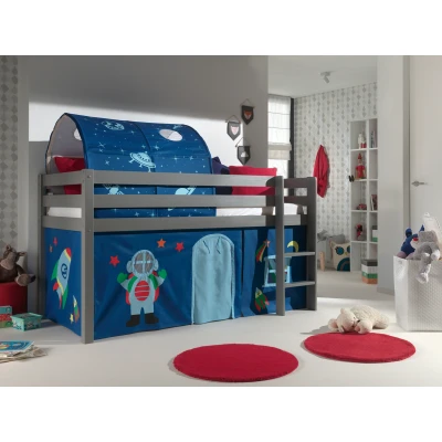 Afbeelding van LUCEVI Pino Halfhoogslaper H115CM + Ladder Astro Gordijntjes Tunnel Grijs 90x200 cm