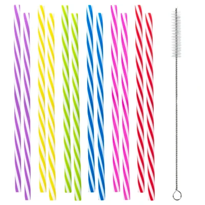 Afbeelding van Boland 12 Herbruikbare plastic rietjes met ragertje Multi Regenboog Kinderfeestje Tuinfeestje Verjaardag Zomer