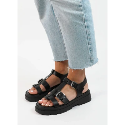 Afbeelding van Sacha Zwarte Dames Plateau Sandalen (Maat 36, Leer)