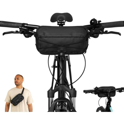 Afbeelding van Johnny Urban Stuurtas Fiets Waterdicht Zwart Arlo 2 in 1 Fietstas &amp; Heuptas Bikepacking Tas voor Voorop het Stuur