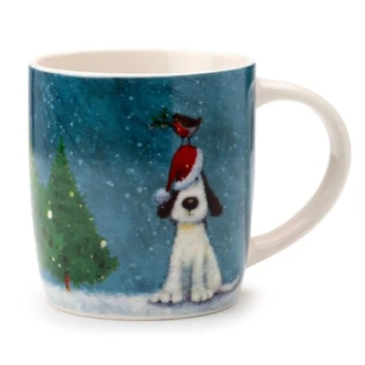 Afbeelding van Mok Jan Pashley Kerstmis Hond &amp; Roodborstje Porselein 300ml