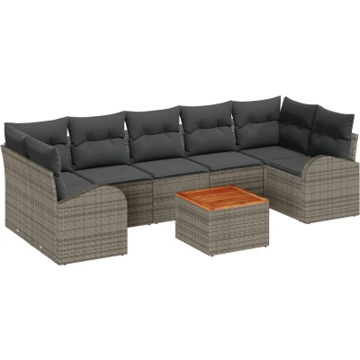 Afbeelding van vidaXL 8 delige Tuin Sofa Set met Kussens Grijs Poly Rattan Acacia