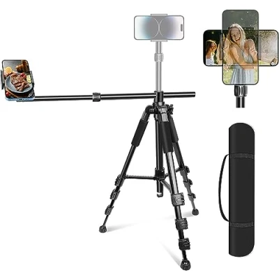 Afbeelding van Elitehood Overhead statief voor mobiele telefoon, flexibel, 180 cm, horizontaal iPhone met 360 graden hoek, verstelbaar, telefoonhouder, statief, 63 cm lang, boom