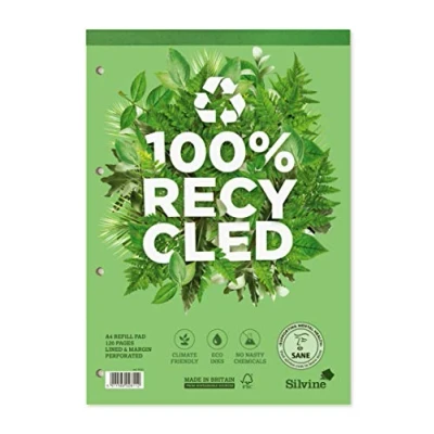 Afbeelding van Silvine Ref R101 A4 Premium Recycled Refill Pad. bekleed met marge, wit, 120 pagina&#039;s van 100% [Pack 5]