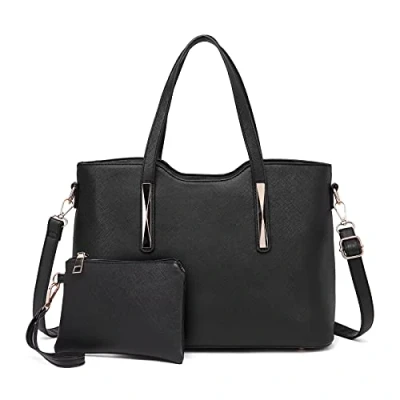 Afbeelding van Miss Lulu handtas voor dames, shopper, middelgroot, schoudertassen, 2 delige set, zwart, Eén Maat