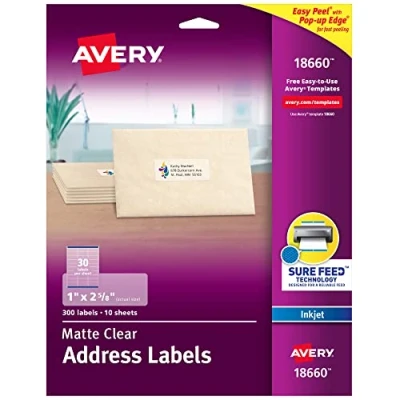 Afbeelding van AVERY 18660 adreslabels voor inkjetprinters, mat, transparant, 300 etiketten