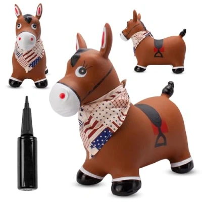 Afbeelding van Springdier met pomp 1+, springpaard, springhond, max 50kg vanaf 1 jaar, verschillende dieren en kleuren (Bruin Paard Bandana)