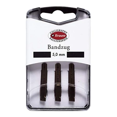Afbeelding van Brause Ref 318050B Bandzug 5 mm kalligrafie penpunten (Pack van 3) Beitelpunt penpunt, ideaal voor Latijnse kalligrafie, massief metalen constructie, inkt reservoir aan de bovenkant