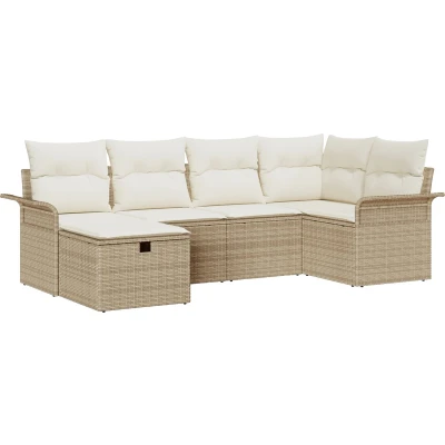 Afbeelding van vidaXL 6 delige tuinset met kussens in beige poly rattan