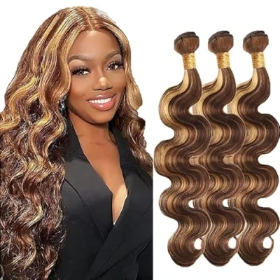 Afbeelding van Tuheers Body Wave Human Hair Bundles Blonde Weft 3 P427 Highlight for Woman 100% Unprocessed Virgin Remy 24 Inches