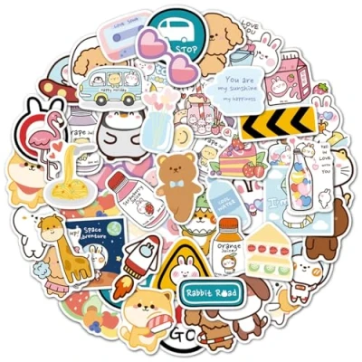 Afbeelding van Kawaii Dierenstickers, schattige waterdichte vinylstickers voor laptop, waterfles, skateboard, auto, motorfiets, fiets, gitaar, PS4, bagage, koffer, scrapbook, telefoonpad, 50 stuks