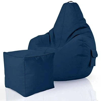 Afbeelding van Green Bean© Set van 2 Beanbag + Kruk voorgevuld Duurzaam Afwasbaar Vlekbestendig voor kinderen &amp; volwassenen Vloerkussen Lounge Relax fauteuil Gamingstoel Poef Donkerblauw
