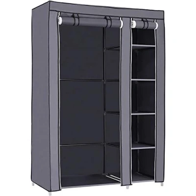 Afbeelding van Songmics Dubbele Canvas Garderobekast Opvouwbare Garderobe kast Met Kleding Ophangrail en opslag planken Stoffen Hangkast &amp; Legkast Kledingkast Afm. 175 x 110 45 cm