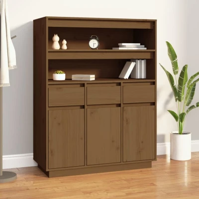 Afbeelding van Hoge kast 89x40x116,5 cm massief grenenhout honingbruin